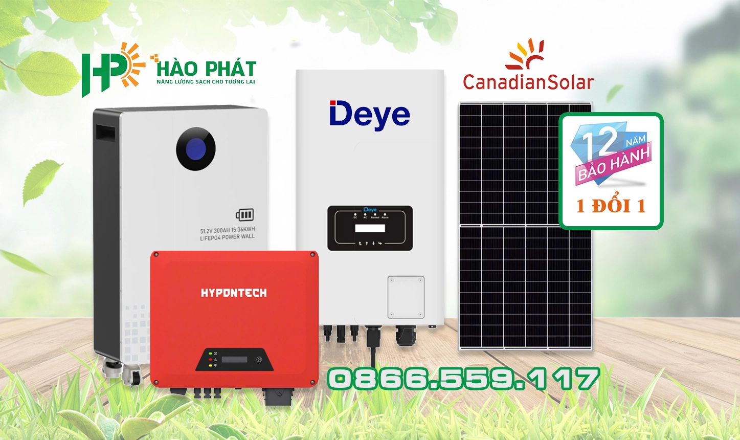 Hệ thống điện mặt trời Hybrid 6KW (Có pin lithium lưu trữ
5KW)